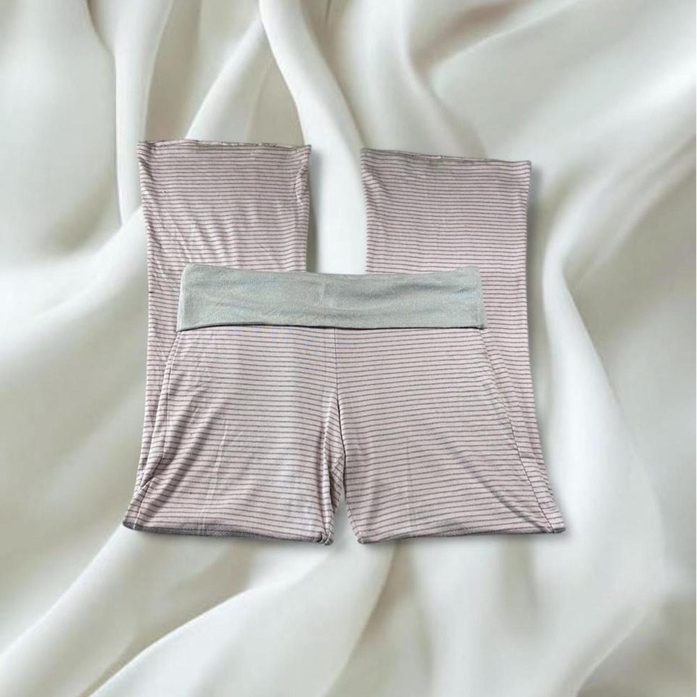 Hollister pink striped gray fold over flare soft legging pants y2k mcbling fairy